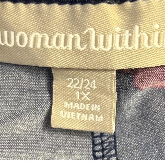 Woman Within Top 1X Blue Floral Stretch Knit Trapeze Tunic Shirt Blouse 22/24 - Picture 4 of 4